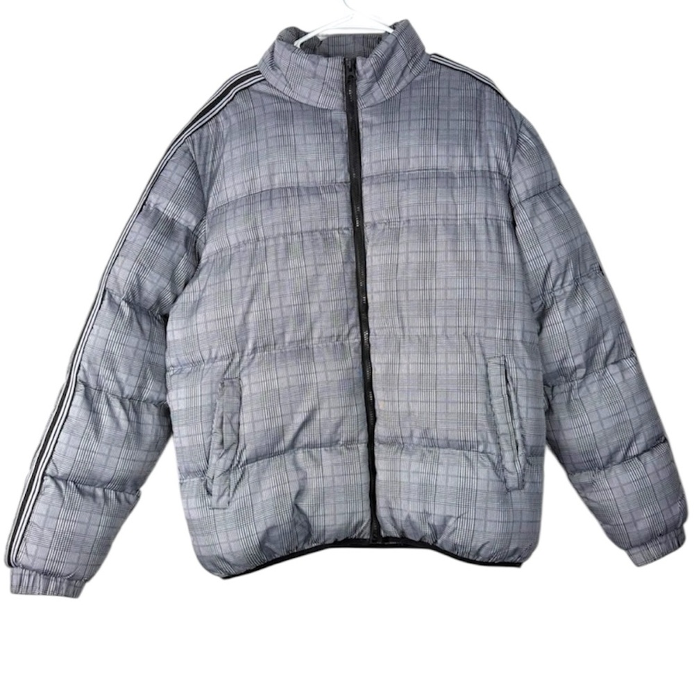 Brave Soul London Men’s Gray Plaid Puffer Jacket Size XL Full Zip Insulated Coat